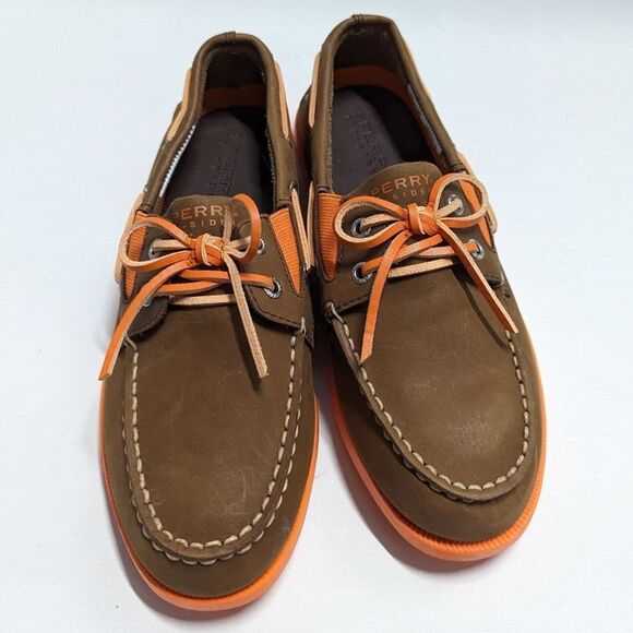 Sperry NWOB Youth Size 4 Leather Top Sider Orange and Brown Slip on loafers shoe - Picture 8 of 8